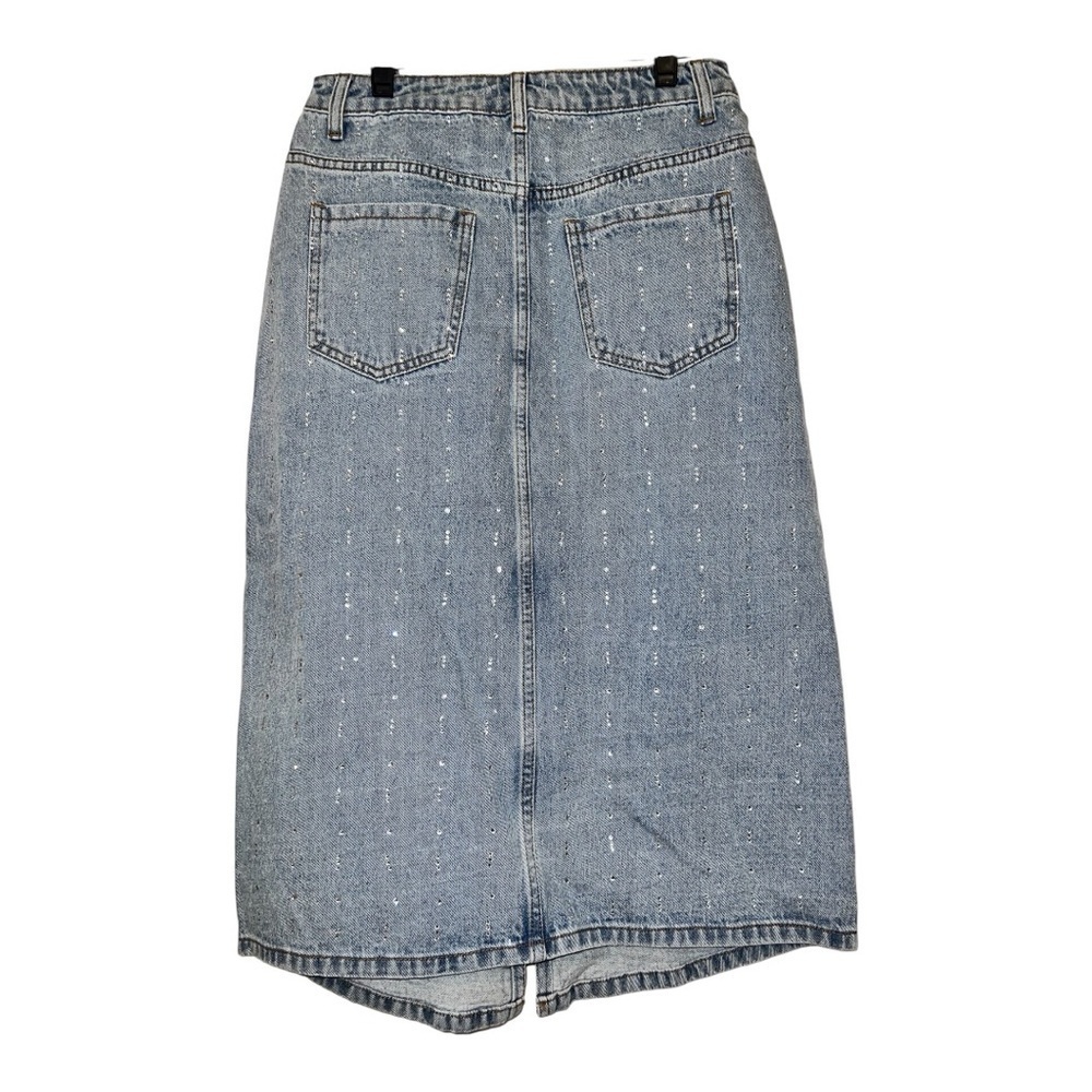 Sadie & Sage Light Blue Denim Skirt fully embellished with rhinestones Size  NWT - Picture 2 of 7